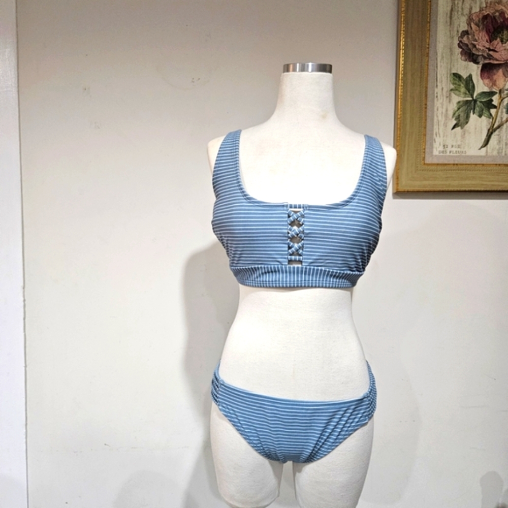 Xhilaration Blue Striped Two Piece Swimsuit NWOT